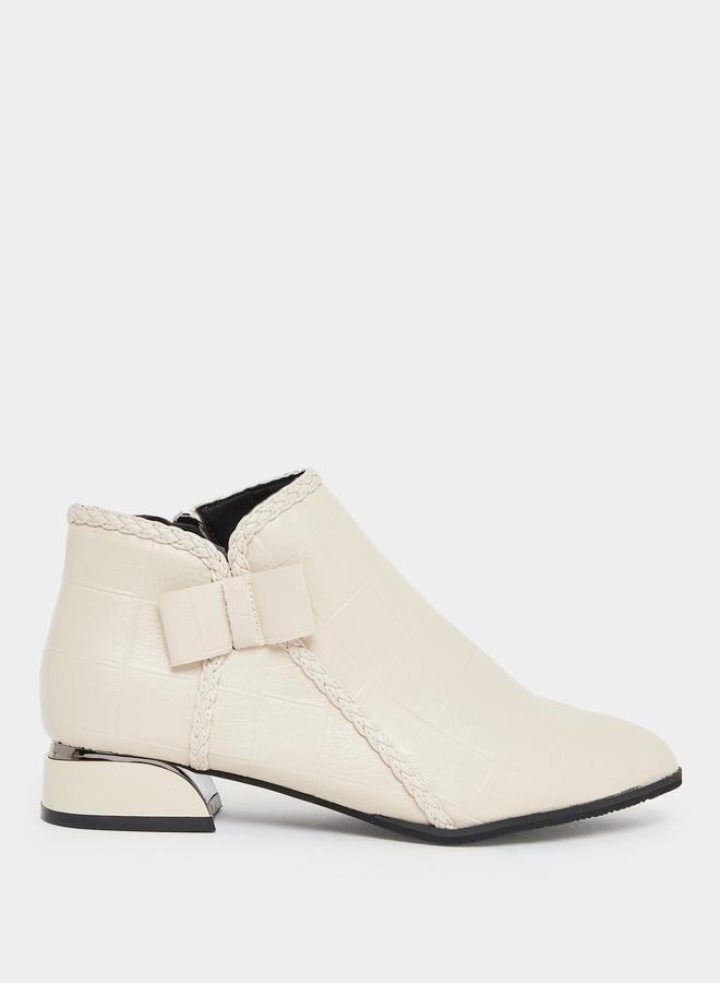 Take Two Women Beige Textured Embossed Ankle Boots - Image 1